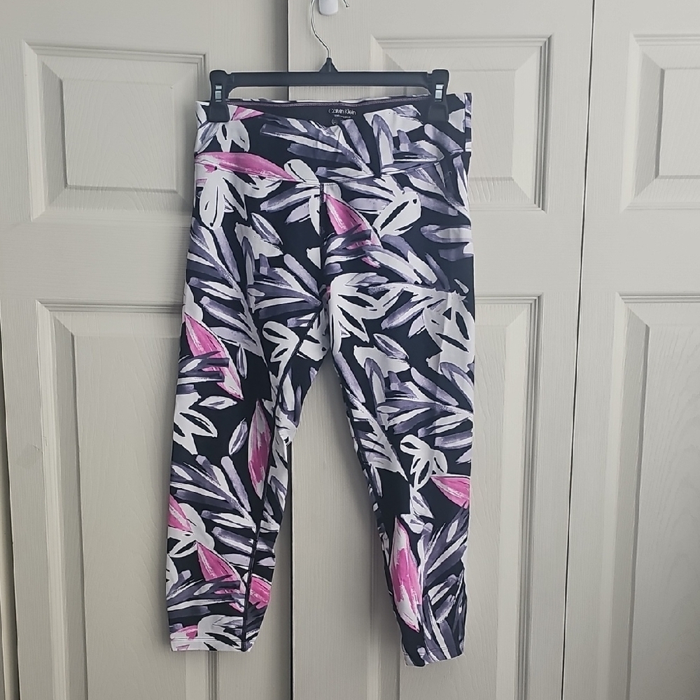 Calvin Klein Performance Pink and Black Leggings/Bold Abstract Design.  CONT M